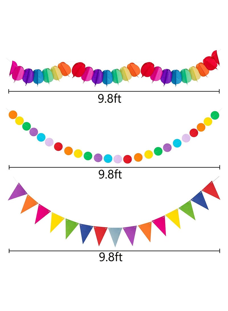 DOUGEI Fiesta Party Decorations - 33pcs Colorful Mexican Themed Hanging Paper Fans, Rainbow Paper Pom Poms, Fiesta Bunting and Tissue Paper Streamers for Birthday, Festival, and Rainbow Parties - Image 4