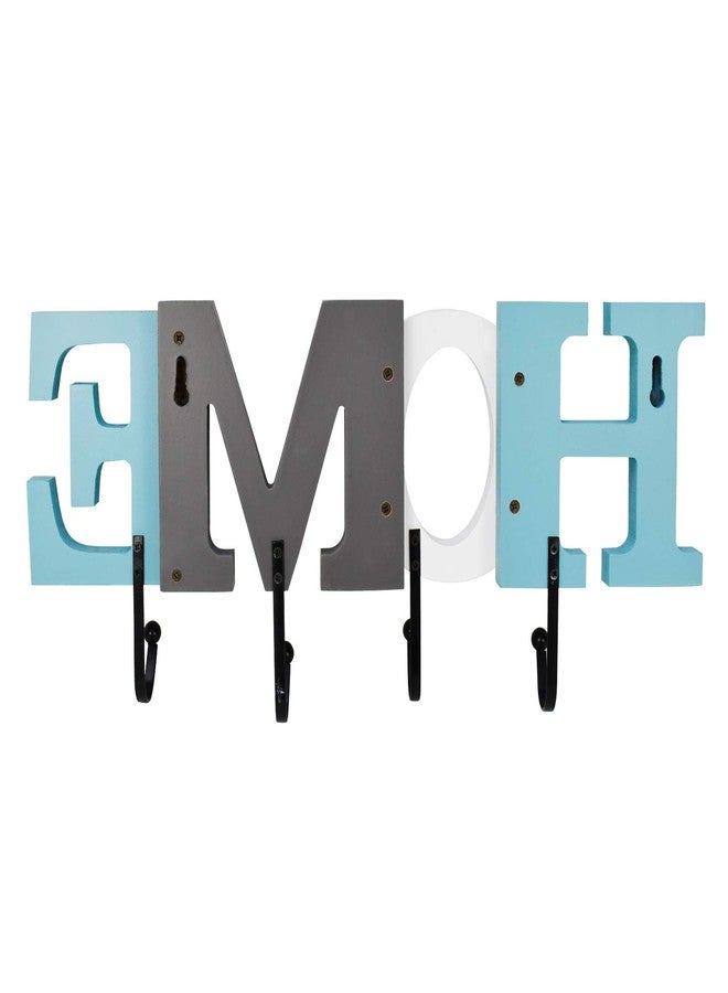 Linfevisi Wooden Home Sign Aqua Hanging Block Letters Sign Rustic Wood Word Decor Home Wall Sign Cutout Word Art Wall Decor Decorative Key Holder Hanger with 4 Hooks (home) - Image 5