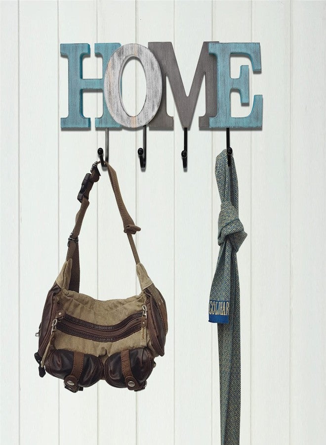Linfevisi Wooden Home Sign Aqua Hanging Block Letters Sign Rustic Wood Word Decor Home Wall Sign Cutout Word Art Wall Decor Decorative Key Holder Hanger with 4 Hooks (home) - Image 3