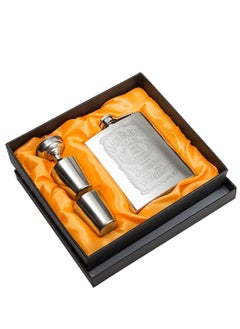 SYOSI SYOSI Hip Flasks for Liquor Set Premium Stainless Hip Flask with 2 Cups and Funnel Gift Box Pocket Friendly Pocket Drinking Flask for Men and Women (Silver 210ml)  - Image 1