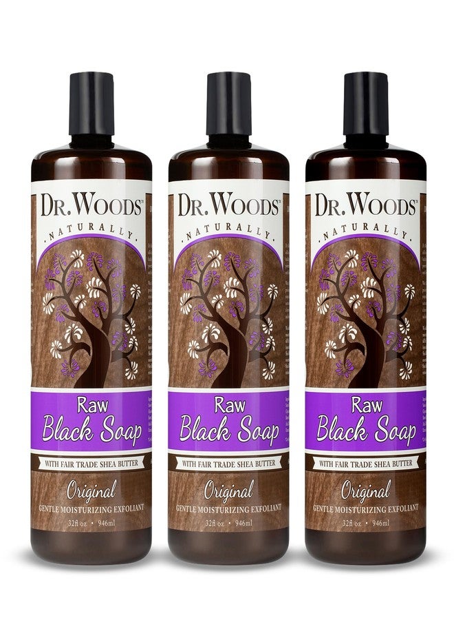 Dr. Woods Raw African Liquid Black Soap - Body Wash for Men and Women, Contains Organic Shea Butter, Gentle Exfoliant, Natural Cleanser for Face, Hands, and Body - 32 Fl Oz, Pack of 3 - Image 1