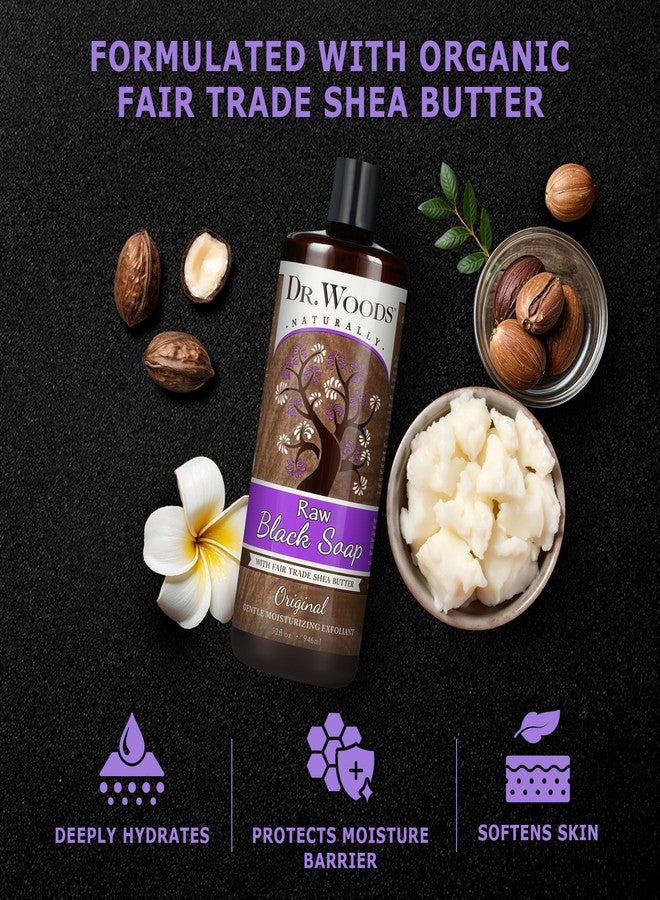 Dr. Woods Raw African Liquid Black Soap - Body Wash for Men and Women, Contains Organic Shea Butter, Gentle Exfoliant, Natural Cleanser for Face, Hands, and Body - 32 Fl Oz, Pack of 3 - Image 4