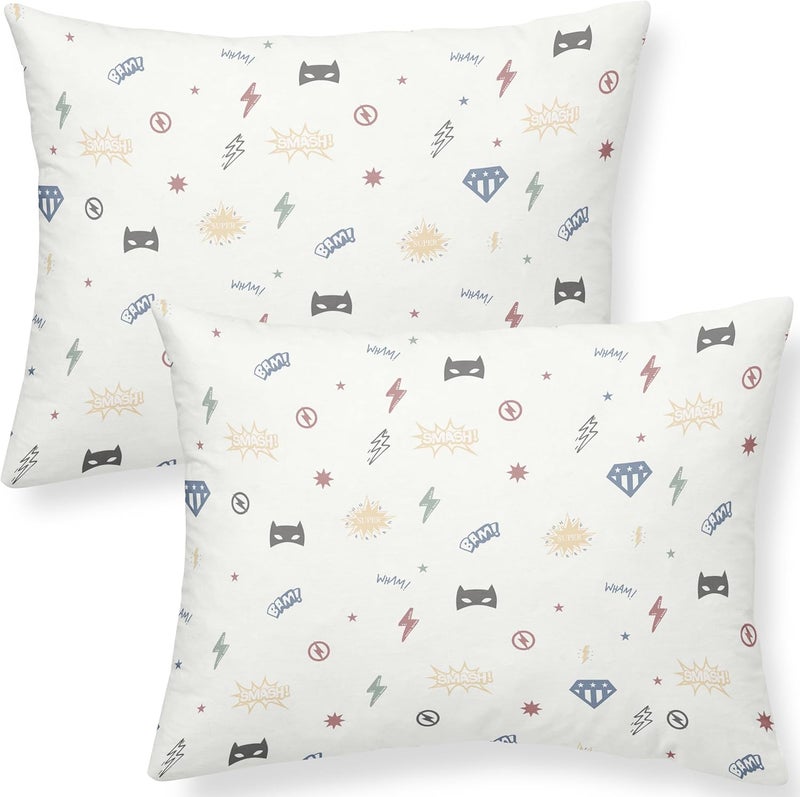 MakeMake Organics Organic Toddler Pillowcase (Set of 2) GOTS Certified Organic Cotton Toddler Pillowcase 14x19 Pillows Boys Superheros (Mighty Heros, 14x19) - Image 1