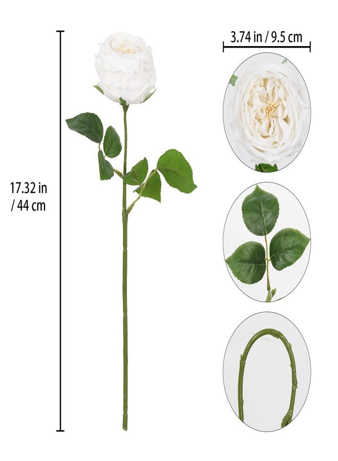 IPOPU White Roses Artificial Flowers,5PCS Real Touch Austin Roses Faux Peony Flowers Stems for Wedding Bouquet Party Home Decor(White) - Image 3