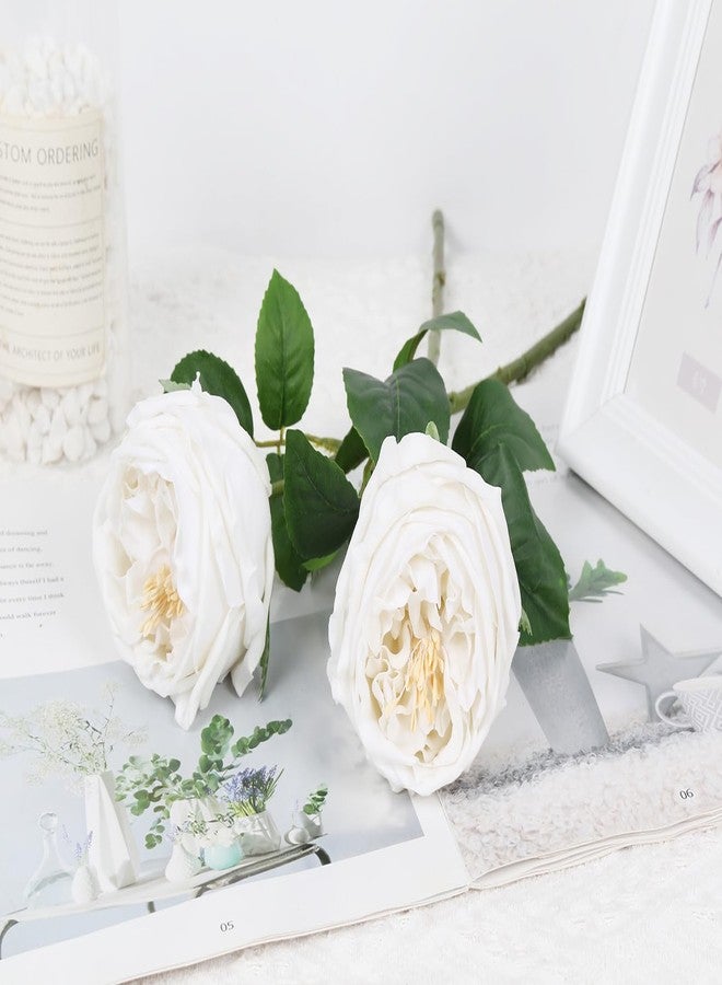 IPOPU White Roses Artificial Flowers,5PCS Real Touch Austin Roses Faux Peony Flowers Stems for Wedding Bouquet Party Home Decor(White) - Image 2