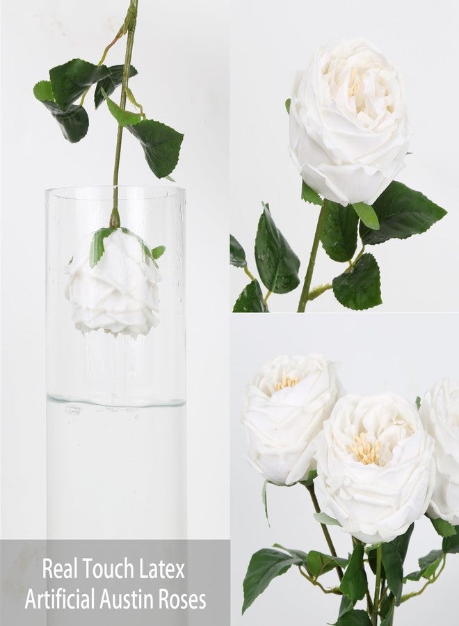 IPOPU White Roses Artificial Flowers,5PCS Real Touch Austin Roses Faux Peony Flowers Stems for Wedding Bouquet Party Home Decor(White) - Image 4