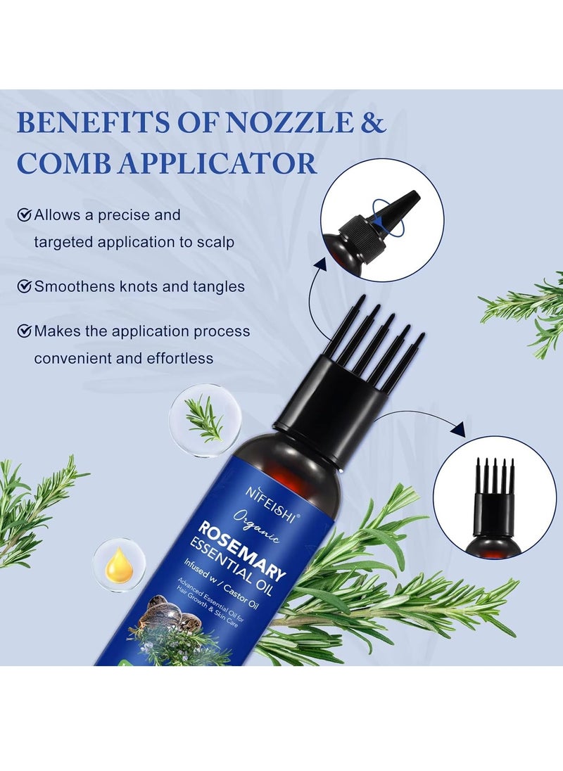 NIFEISHI - 120ml Rosemary Essential Oil with Castor Oil for Hair Growth and Skin Care Improve Blood Circulation Nourish Scalp & Prevent Hair Breakage Pure Organic Rosemary Essential Oil Infused with Castor Oil - Image 1