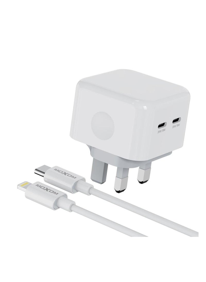 MOXOM 35W Dual USB-C Fast Charger with Type C to Lightning Cable PD Power Compatible with iPhone 14 Pro Max/13 Pro Maxc MX-HC107 - Image 1