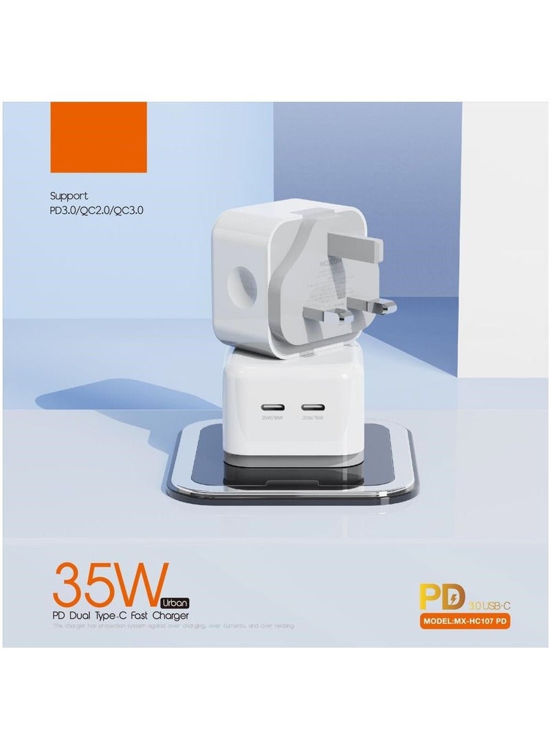 MOXOM 35W Dual USB-C Fast Charger with Type C to Lightning Cable PD Power Compatible with iPhone 14 Pro Max/13 Pro Maxc MX-HC107 - Image 3