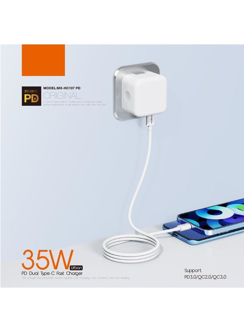 MOXOM 35W Dual USB-C Fast Charger with Type C to Lightning Cable PD Power Compatible with iPhone 14 Pro Max/13 Pro Maxc MX-HC107 - Image 5
