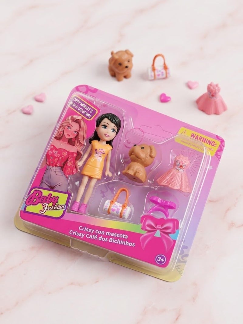 Baby Fashion Elegant Doll Set Mini Dolls with Extra Dresses Pet Puppy and Accessories - Image 1