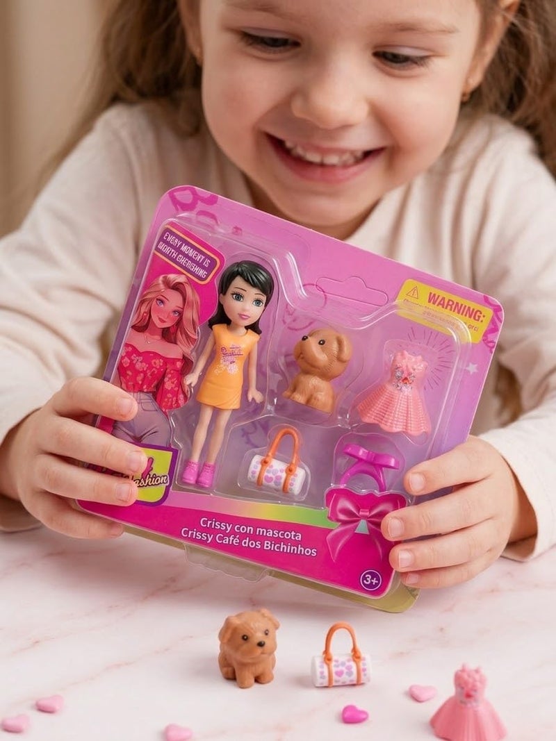 Baby Fashion Elegant Doll Set Mini Dolls with Extra Dresses Pet Puppy and Accessories - Image 3