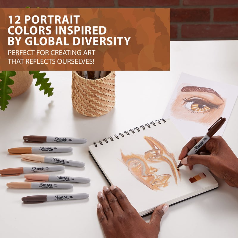 SHARPIE Permanent Markers, Portrait Colors Skin Tone Markers Set, Fine Tip Markers, Art Markers, Sketch Markers, Assorted, 12 Count - Image 2