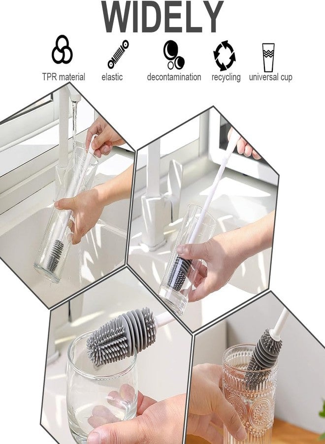 JFGDVW Long Baby Bottle Brush，Grey Silicone Bottle Brush，Water Bottle Cleaner For Baby Bottles, Sports Bottle, Vase, Thermoses,Glassware, Perfect For Smaller Diameter Bottle Openings - Image 3