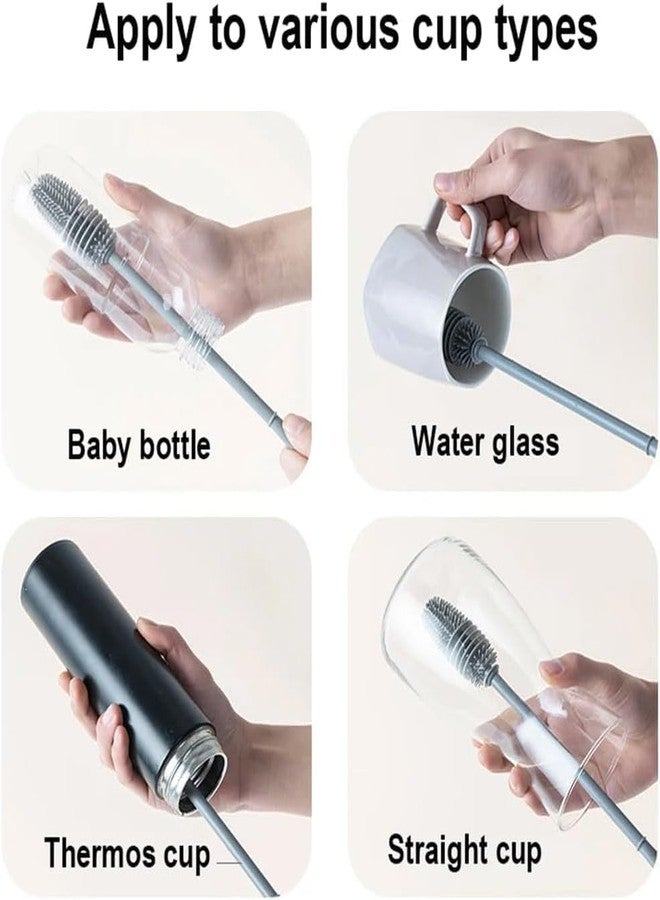 JFGDVW Long Baby Bottle Brush，Grey Silicone Bottle Brush，Water Bottle Cleaner For Baby Bottles, Sports Bottle, Vase, Thermoses,Glassware, Perfect For Smaller Diameter Bottle Openings - Image 4