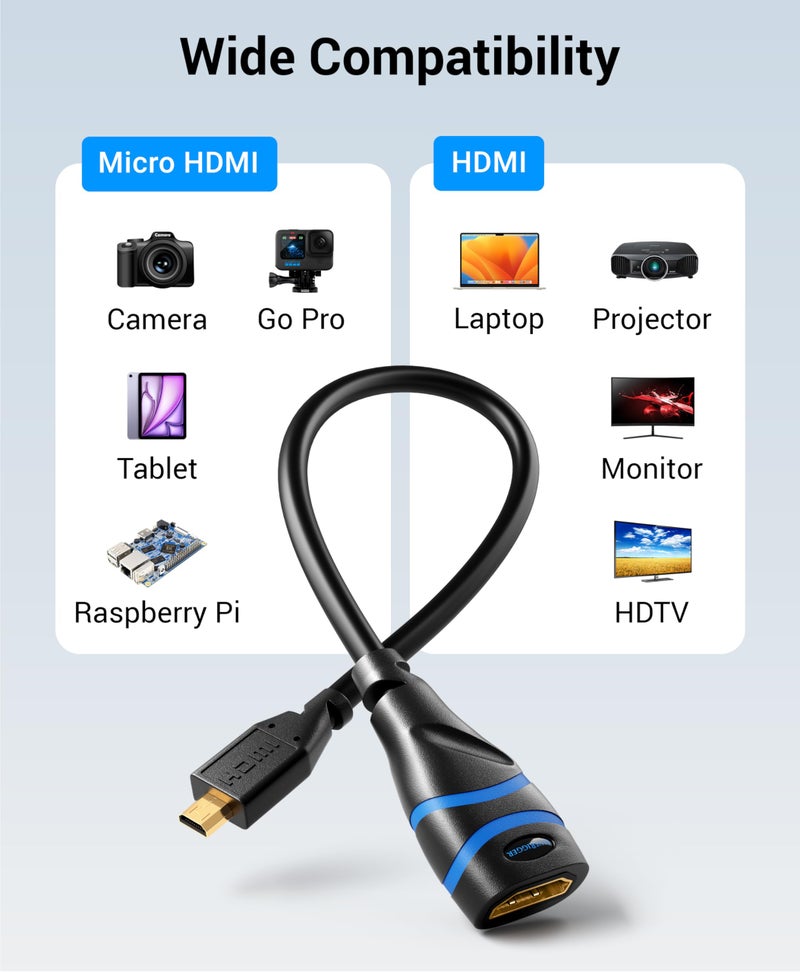 BlueRigger High Speed Micro HDMI to HDMI Female Adapter (NOT Micro-USB) with Ethernet (20CM) - Image 2