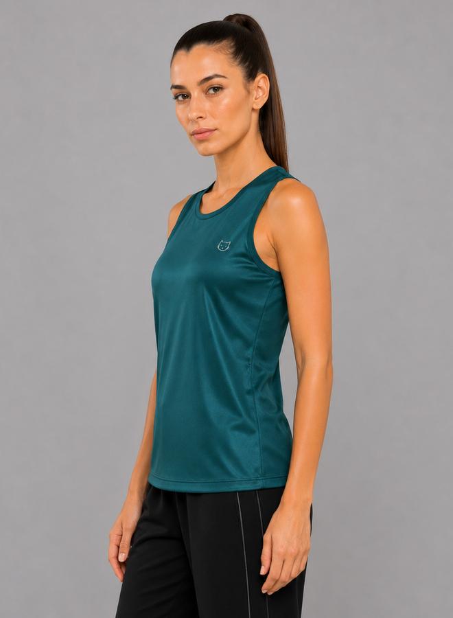 Take Two Teal Solid Sleeveless Activewear Top By Lazzycat - Image 4