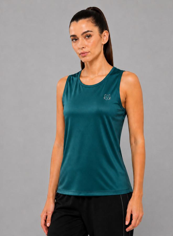 Take Two Teal Solid Sleeveless Activewear Top By Lazzycat - Image 1