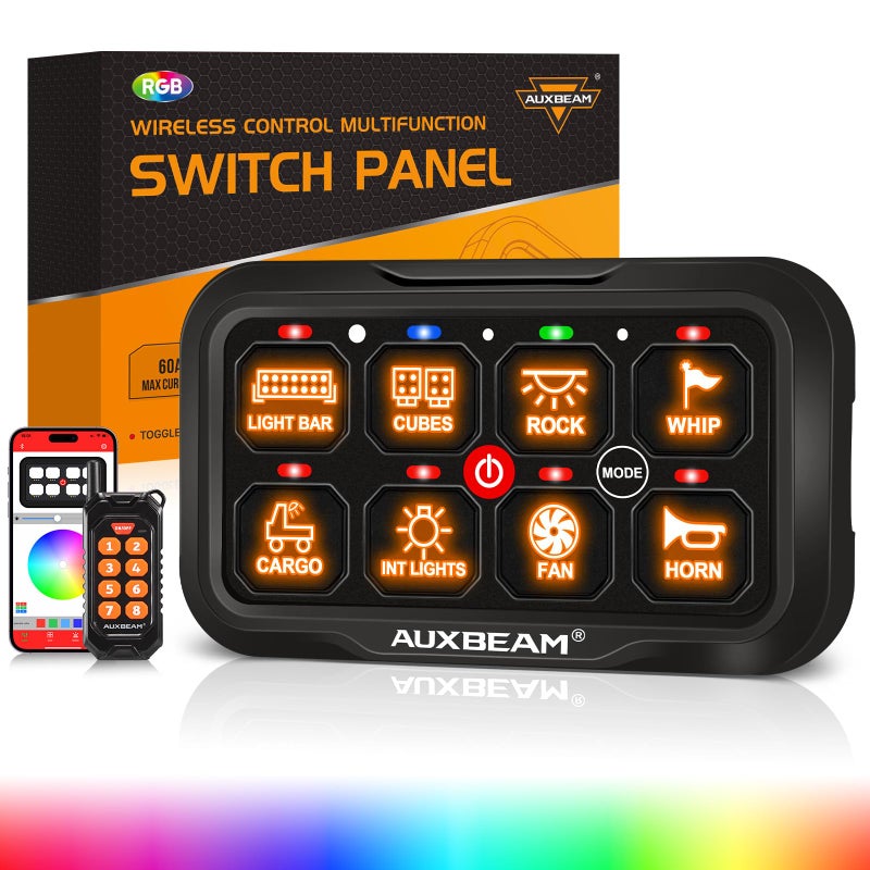 Auxbeam 8 Gang Switch Panel AC800 Bluetooth RGB Switch Pod with Remote Control Backlit Off Toggle Momentary Pulsed 165FT Wireless Auxiliary Switch Panel for Truck Offroad Waterproof - Image 2