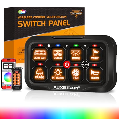 Auxbeam 8 Gang Switch Panel AC800 Bluetooth RGB Switch Pod with Remote Control Backlit Off Toggle Momentary Pulsed 165FT Wireless Auxiliary Switch Panel for Truck Offroad Waterproof - Image 1
