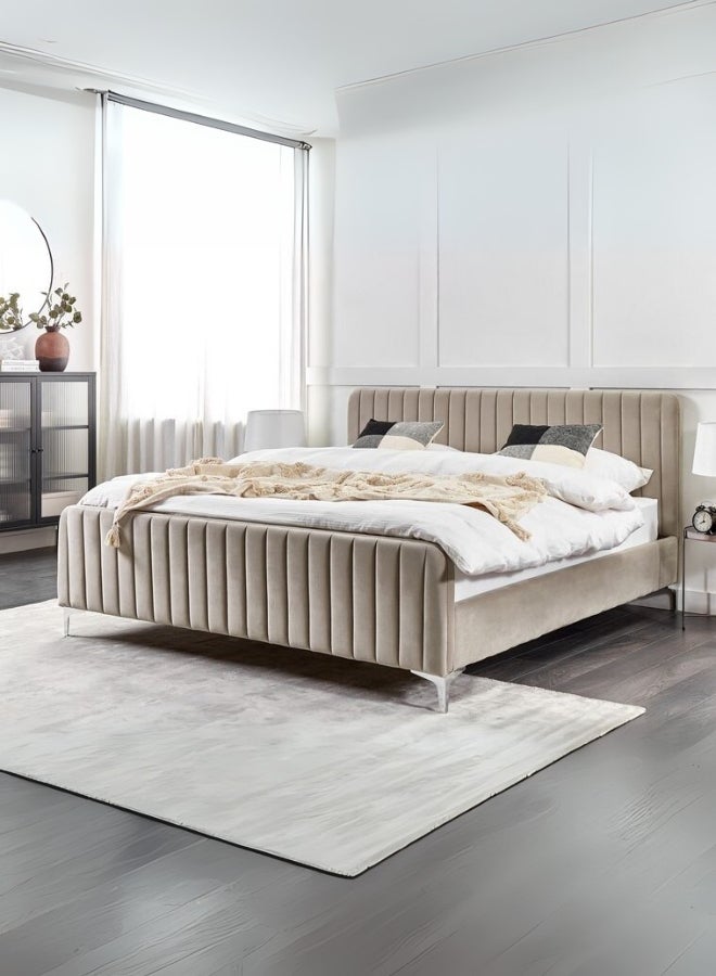 Bed and Mattress Home Sleep Haven Upholstered King Size ( Mattress Size 180 X 200 CM ) Dark Beige Color Bed Size 216 W X 188 L CM ( Mattress Sold Separately ) - Image 1