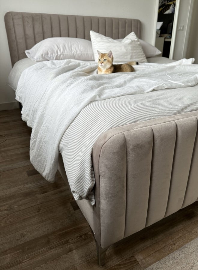Bed and Mattress Home Sleep Haven Upholstered King Size ( Mattress Size 180 X 200 CM ) Dark Beige Color Bed Size 216 W X 188 L CM ( Mattress Sold Separately ) - Image 5