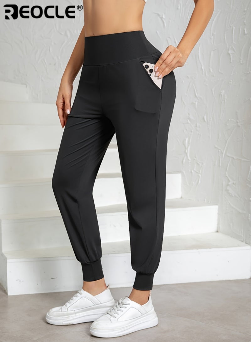 REOCLE Women’s High-Waisted Running Pants with Loose Fit and Breathable Design Sport Trousers with Tapered Cuff for Fitness Training - Image 2