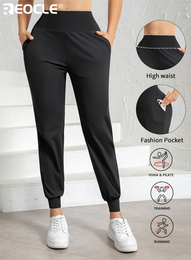 REOCLE Women’s High-Waisted Running Pants with Loose Fit and Breathable Design Sport Trousers with Tapered Cuff for Fitness Training - Image 1