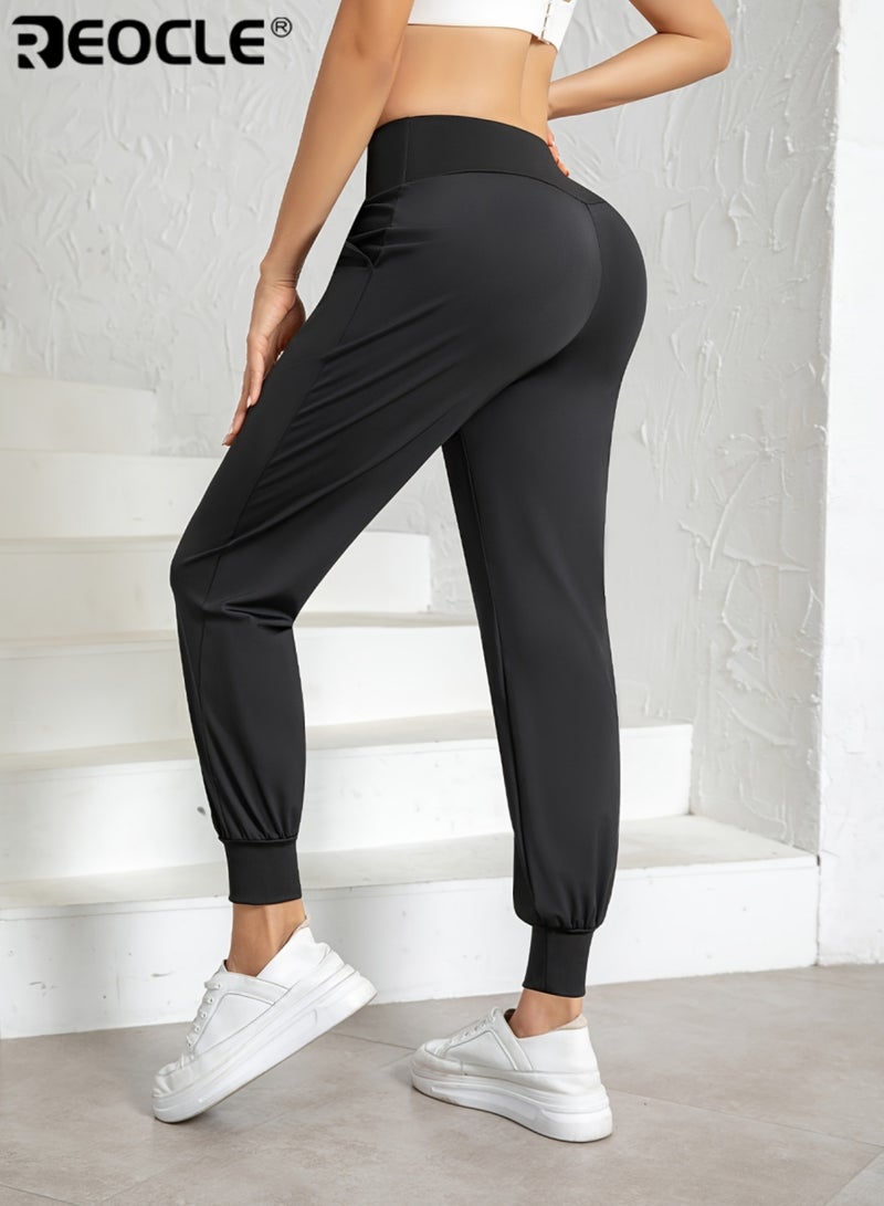 REOCLE Women’s High-Waisted Running Pants with Loose Fit and Breathable Design Sport Trousers with Tapered Cuff for Fitness Training - Image 3