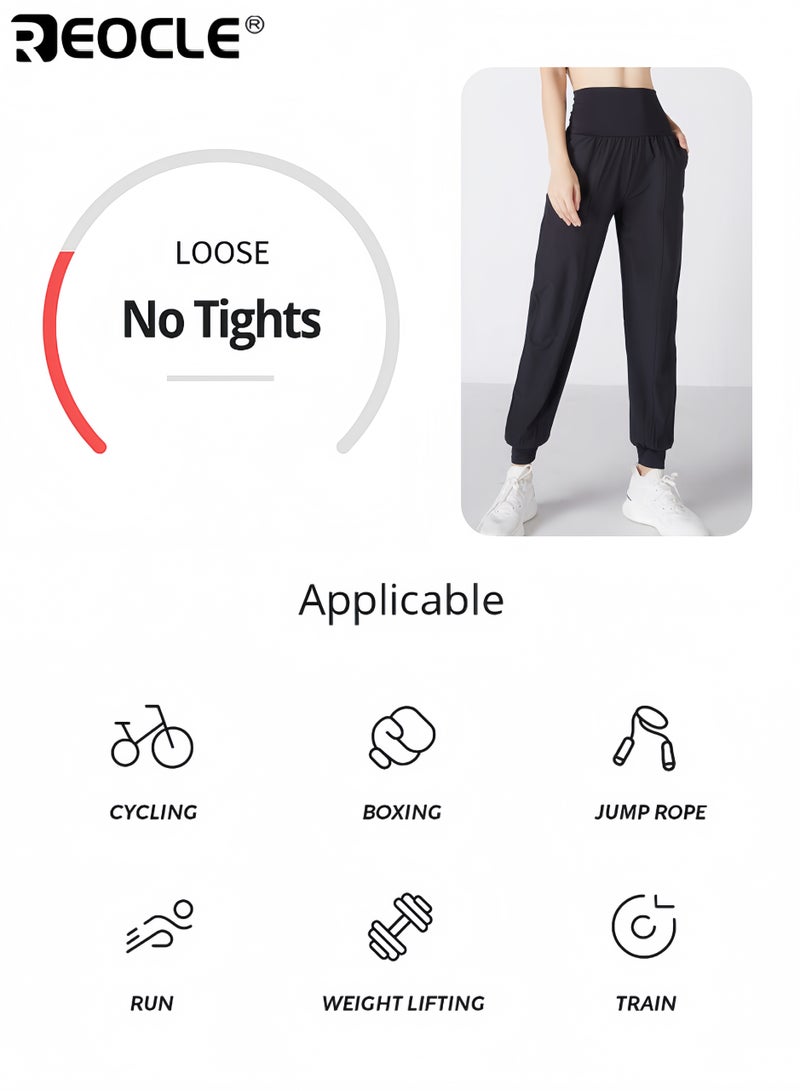 REOCLE Women’s High-Waisted Running Pants with Loose Fit and Breathable Design Sport Trousers with Tapered Cuff for Fitness Training - Image 5