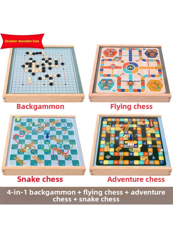Large Nine-in-One Checkers Flying Chess Multifunctional Gobang Go Chess Children's Early Education Educational Board Game For Students-Color:BTE-4 In One Fly + Five + Snake + Take - Image 1