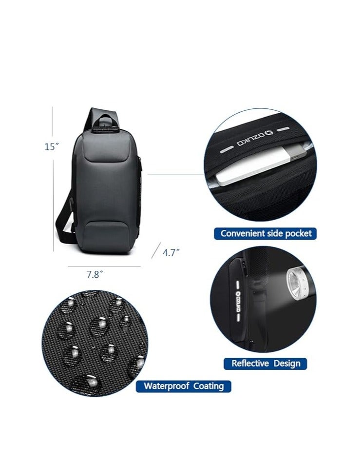 أوزوكو حقيبة صدر، حقيبة كتف، حقيبة السرقة المضادة، حقائب كتف للرجال والنساء مزودة بمنفذ شحن USB حقيبة ظهر للعبور تُستخدم في السفر والتنزه مع جيوب متعددة، هدية رمضان، هدية عيد الفطر للرجال - Image 2