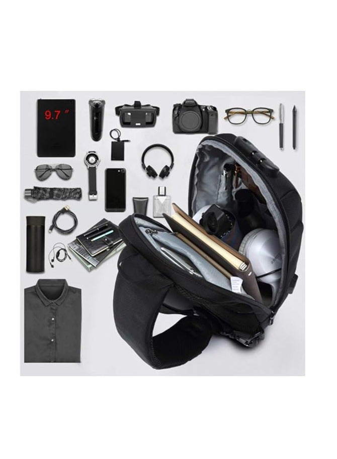 أوزوكو حقيبة صدر، حقيبة كتف، حقيبة السرقة المضادة، حقائب كتف للرجال والنساء مزودة بمنفذ شحن USB حقيبة ظهر للعبور تُستخدم في السفر والتنزه مع جيوب متعددة، هدية رمضان، هدية عيد الفطر للرجال - Image 3