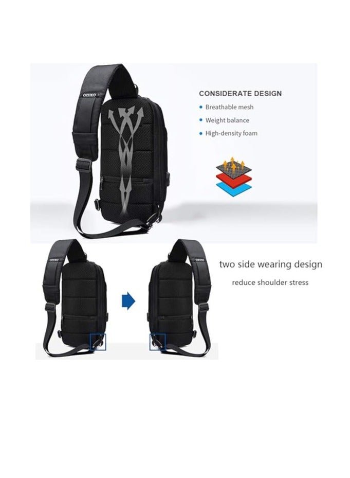 أوزوكو حقيبة صدر، حقيبة كتف، حقيبة السرقة المضادة، حقائب كتف للرجال والنساء مزودة بمنفذ شحن USB حقيبة ظهر للعبور تُستخدم في السفر والتنزه مع جيوب متعددة، هدية رمضان، هدية عيد الفطر للرجال - Image 4