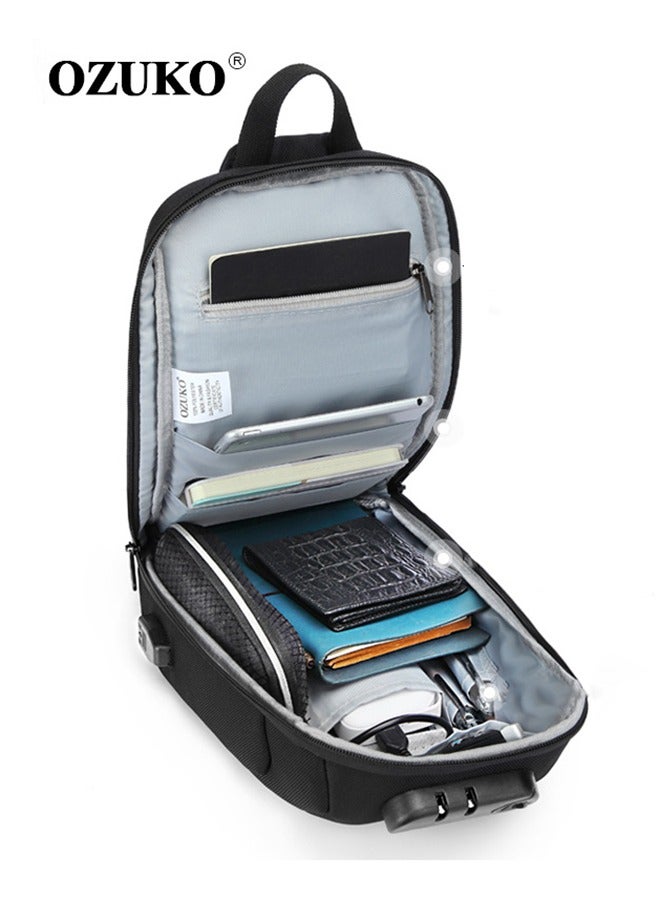أوزوكو حقيبة صدر، حقيبة كتف، حقيبة السرقة المضادة، حقائب كتف للرجال والنساء مزودة بمنفذ شحن USB حقيبة ظهر للعبور تُستخدم في السفر والتنزه مع جيوب متعددة، هدية رمضان، هدية عيد الفطر للرجال - Image 5