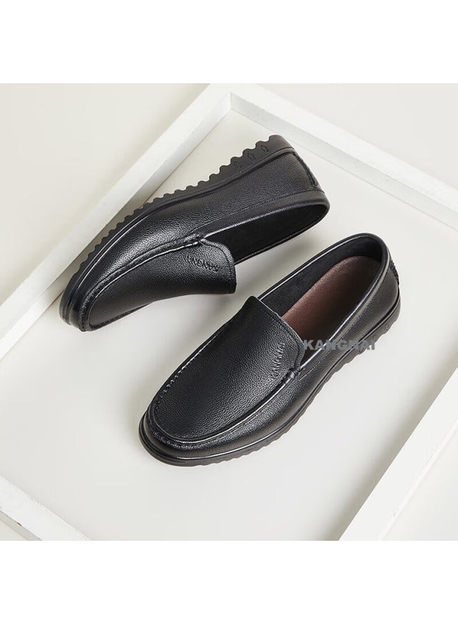 Connell Kangnai Men's Leather Shoes, Versatile And Comfortable Slip-ons, Business Casual Shoes, Lightweight Low-cut Loafers, Black, Size 39 - Image 2