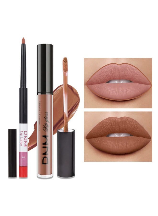 AMY'S DIARY 2pcs Matte Deep Rose-Beige Lip Liner and Lipstick Makeup Set,Nude matte Liquid Brown Lipstick 24H and Lip Liner Set Matt Liquid Lips Make Up Waterproof Long Lasting Lipstick Matte Kit（#25）  - Image 1
