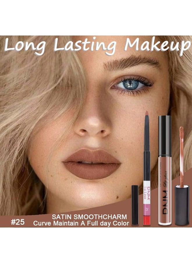 AMY'S DIARY 2pcs Matte Deep Rose-Beige Lip Liner and Lipstick Makeup Set,Nude matte Liquid Brown Lipstick 24H and Lip Liner Set Matt Liquid Lips Make Up Waterproof Long Lasting Lipstick Matte Kit（#25）  - Image 2