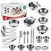KEJIH Tiny Classic Stainless Steel Kitchen Toys Cooking Utensils SetPretend Play Pots Pans Toy Cookware Kits for Kids Cooking Utensil Set Interactive Learning Role Play Educational Toys for Kids Mini Size - Image 2