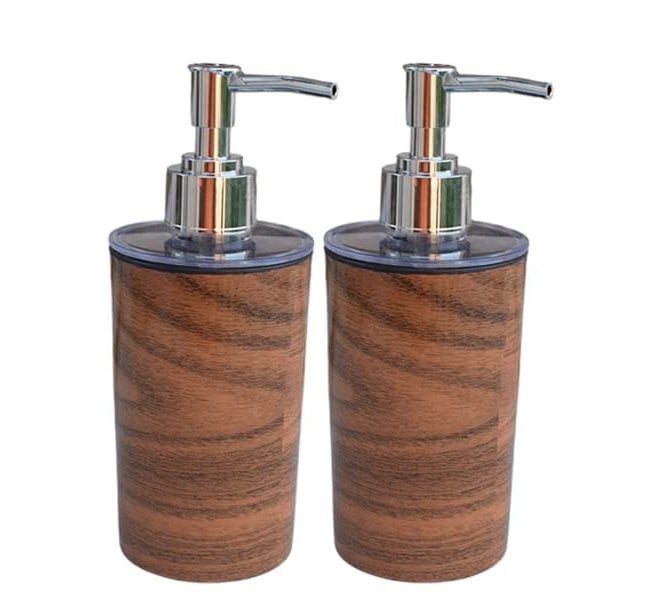Liquid Soap Dispenser/Shampoo/Bottle Set with Pump for handwash in Bathroom, Kitchen Sink Chrome Finish top (Wooden line)