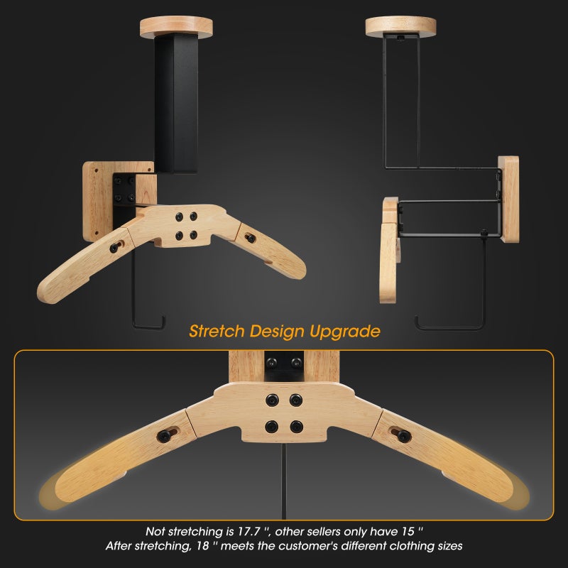 Aumotop Helmet Rack, Wall Mount Motorcycle Helmet Holder Wooden Bicycle Helmet Display Hanger with Hooks - Image 3