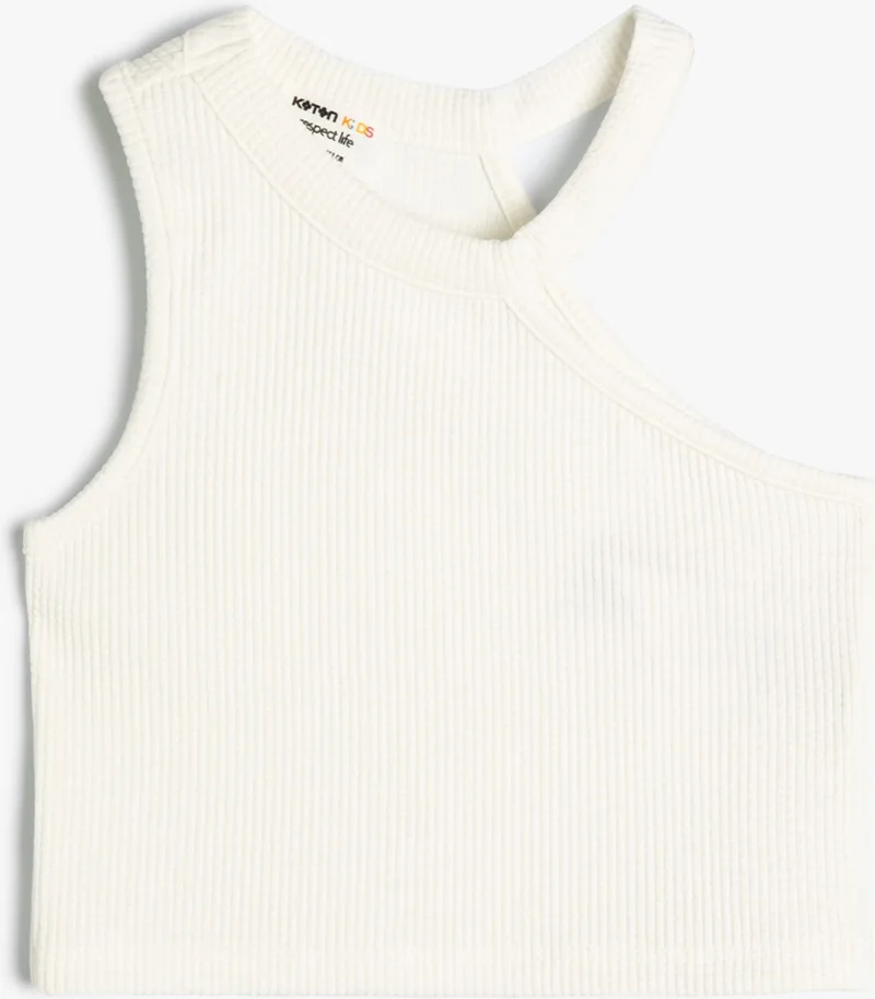KOTON Crop Tank Top One Shoulder Round Neck Ribbed