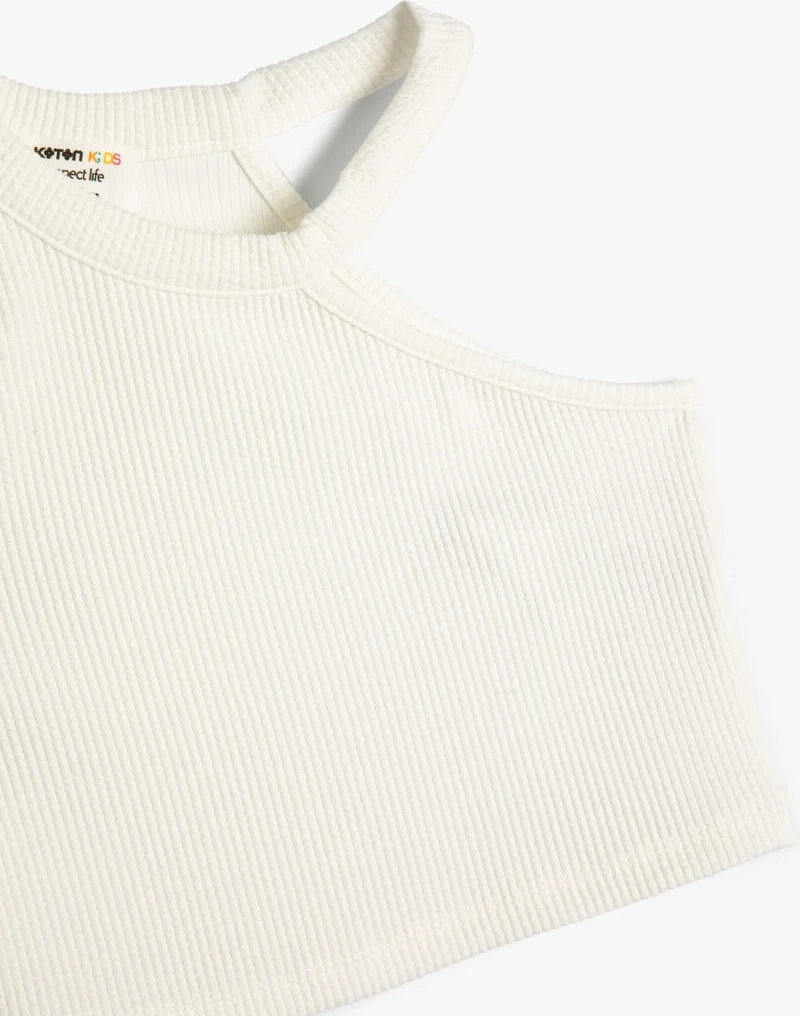 KOTON Crop Tank Top One Shoulder Round Neck Ribbed