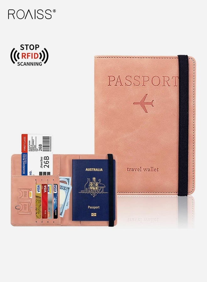 roaiss Passport Holder, Magnetic Closure Anti-Skimming Multi-Function ID Case, Stylish PU Leather Passport Cover, Compartmentalized Storage for Daily Travel Essentials, Pink - Image 2