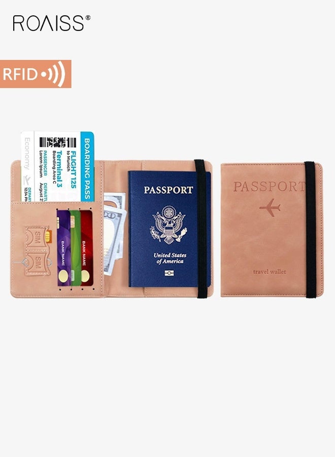 roaiss Passport Holder, Magnetic Closure Anti-Skimming Multi-Function ID Case, Stylish PU Leather Passport Cover, Compartmentalized Storage for Daily Travel Essentials, Pink - Image 1