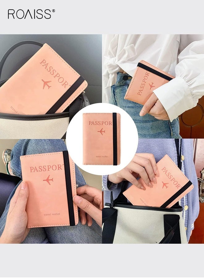 roaiss Passport Holder, Magnetic Closure Anti-Skimming Multi-Function ID Case, Stylish PU Leather Passport Cover, Compartmentalized Storage for Daily Travel Essentials, Pink - Image 4