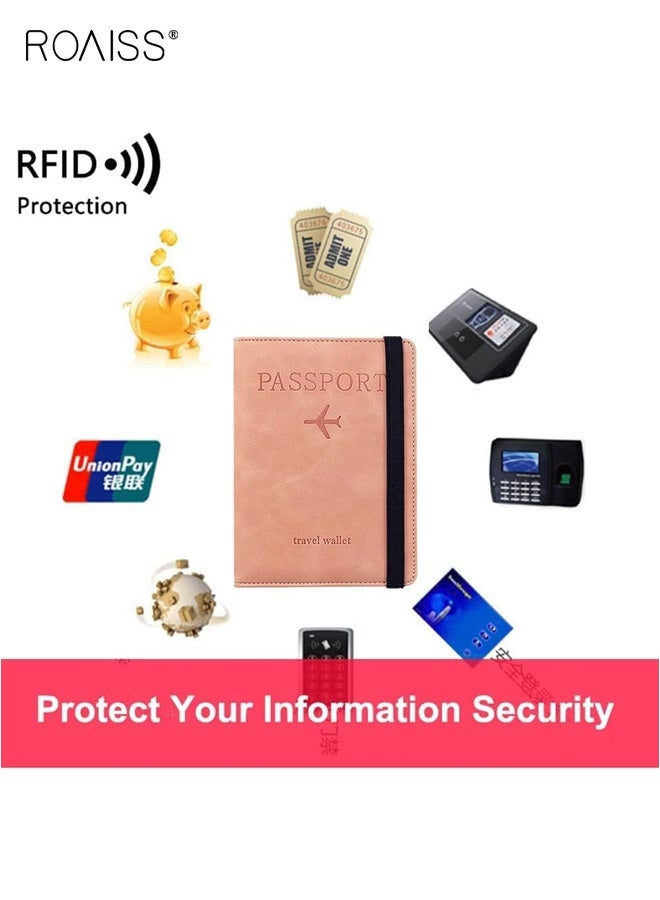 roaiss Passport Holder, Magnetic Closure Anti-Skimming Multi-Function ID Case, Stylish PU Leather Passport Cover, Compartmentalized Storage for Daily Travel Essentials, Pink - Image 3