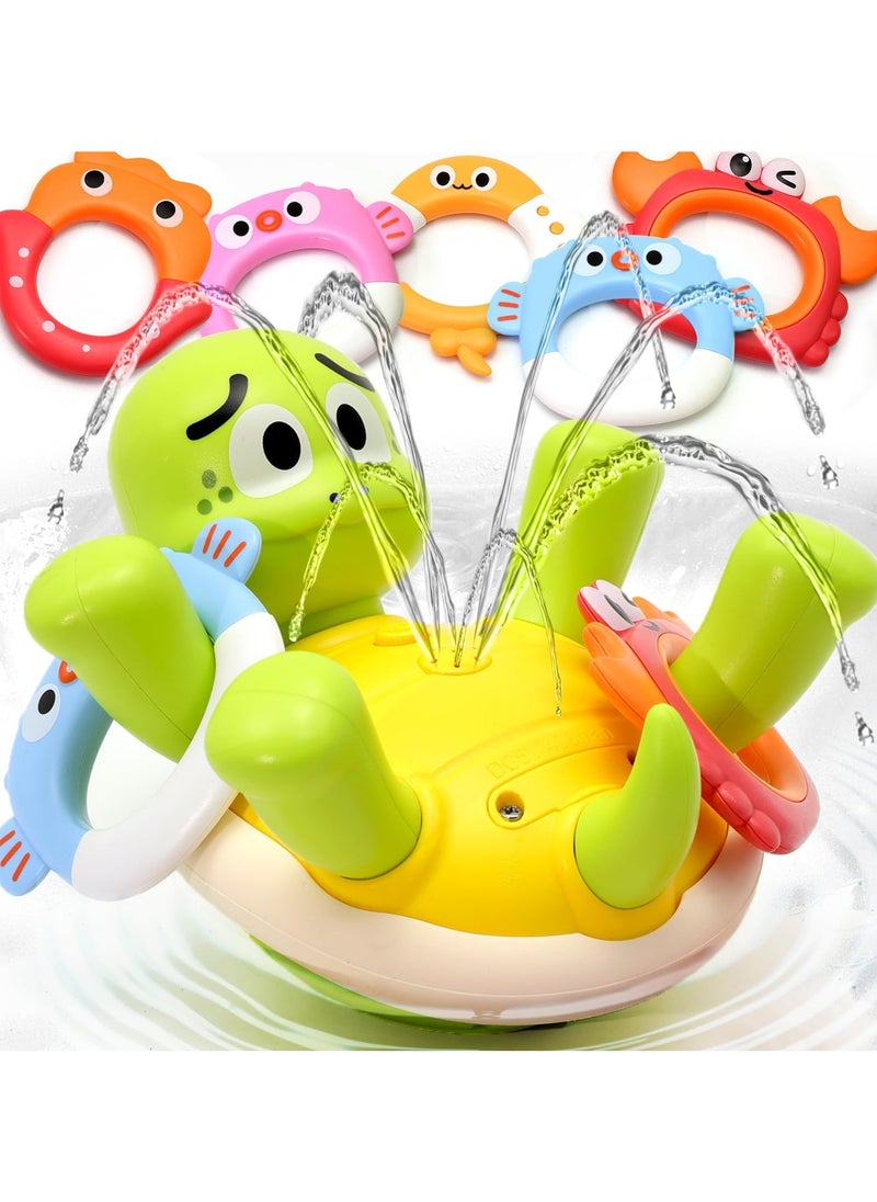 Aideli Baby Bath Toys, Rechargeable Turtle Bath Toy Sprinkler for Kids with 5 Rings, Bathtub Fountain Spray Toy, Mold-Free Water Toys for Toddlers, Boys and Girls, Age 18+  - Image 1