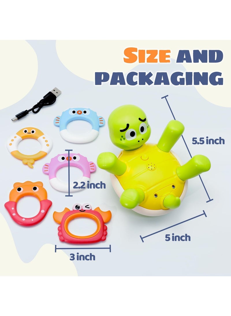 Aideli Baby Bath Toys, Rechargeable Turtle Bath Toy Sprinkler for Kids with 5 Rings, Bathtub Fountain Spray Toy, Mold-Free Water Toys for Toddlers, Boys and Girls, Age 18+  - Image 5