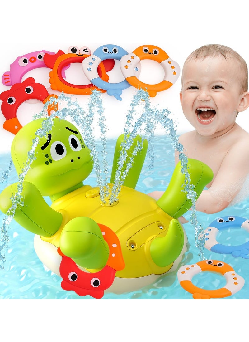 Aideli Baby Bath Toys, Rechargeable Turtle Bath Toy Sprinkler for Infants and Toddlers with 5 Rings, Bathtub Fountain Spray Toy, Mold-Free Water Toys for Boys and Girls  - Image 1